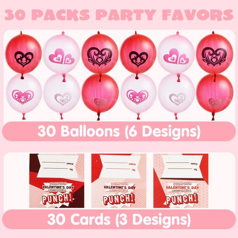 JOYIN 30 Pack Valentines Day Gift Cards with Gift Punch Ball Balloon Set for Classroom Exchange Prizes, Valentine Party Favors