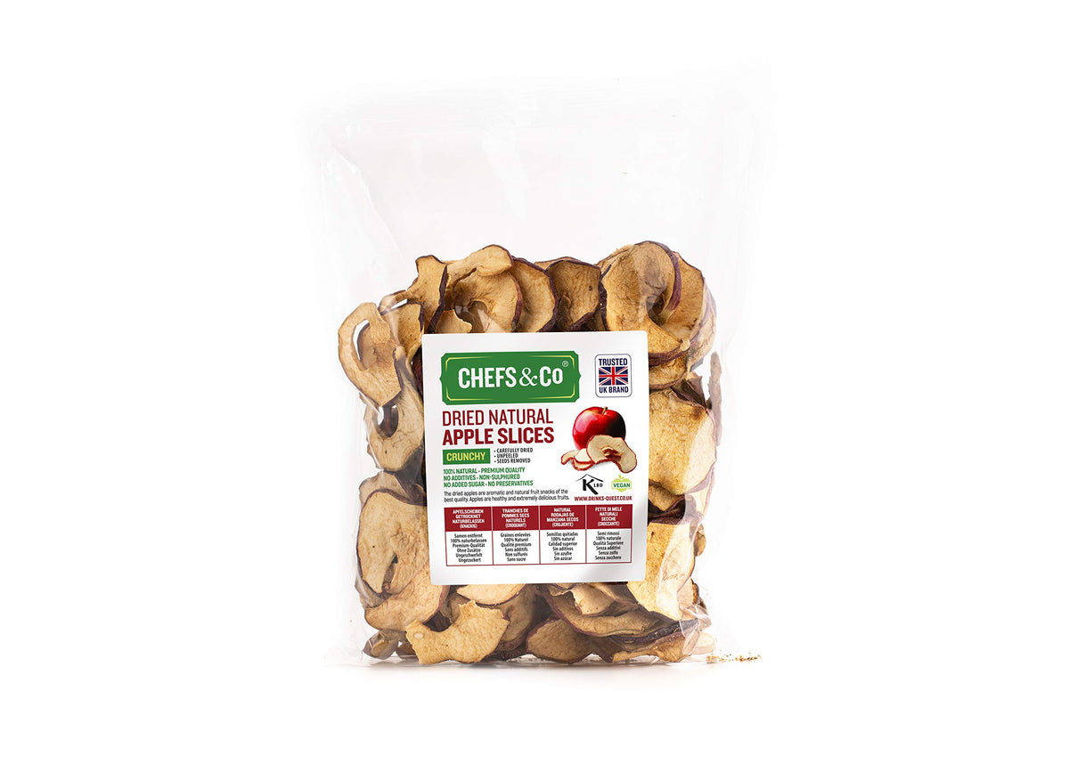 CHEFS & CO Dried Apple Slices 250g | 100% Natural Whole Dried Fruit | Dried & Unpeeled Healthy Sweet Snack | Seeds Removed | No preservatives | No Added Sugar (CRUNCHY, 250 g (Pack of 1))