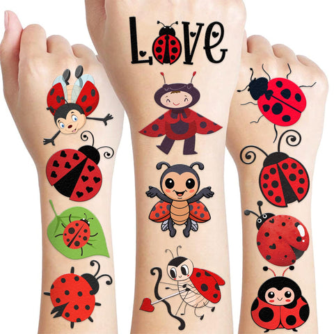 96 PCS Ladybug Temporary Tattoos Sticker Bug Birthday Party Decorations Supplies Favors Celebration Gifts Ideas for Girls Boys Baby Showers Prizes Cute Beetle Tattoo School Reward Themed