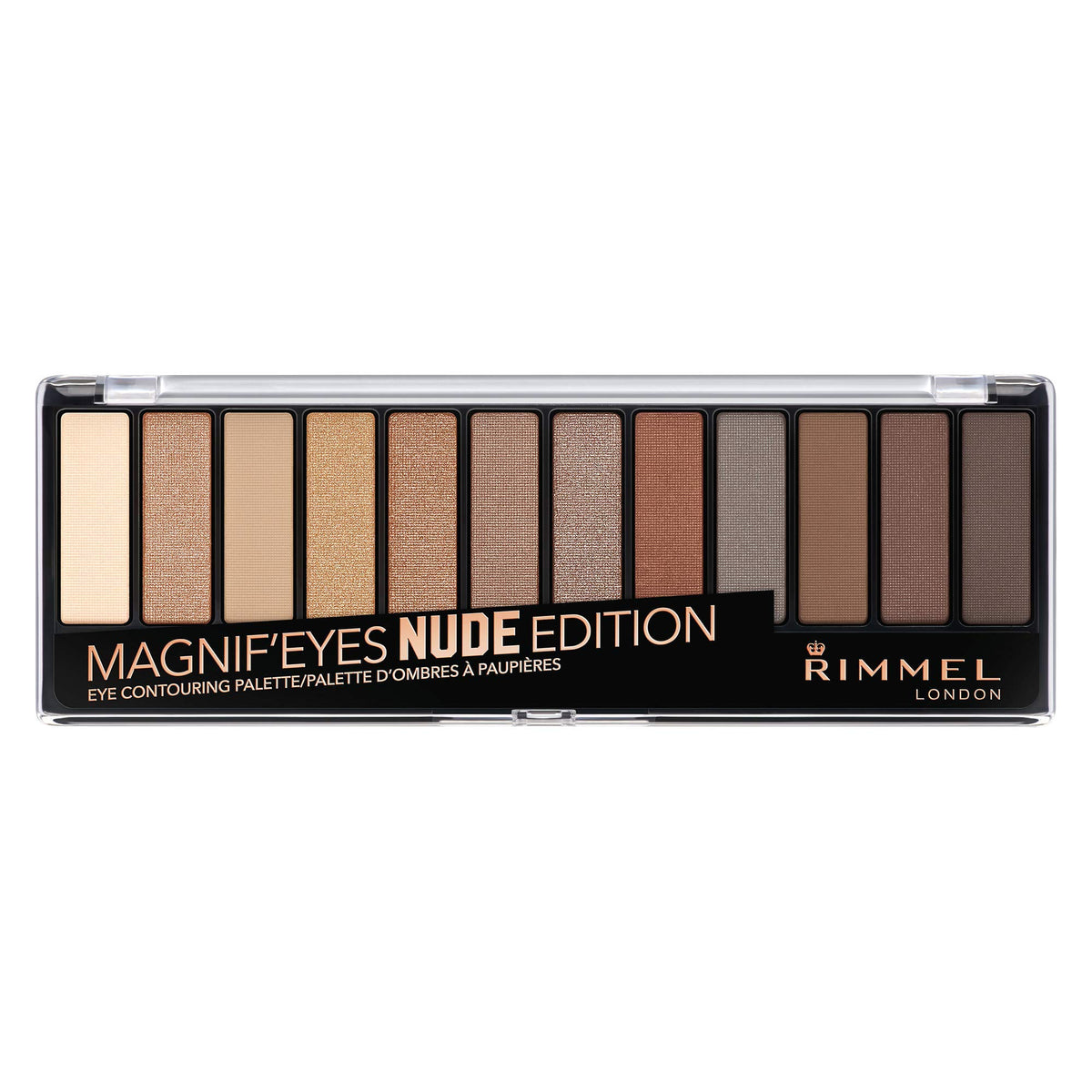 Rimmel London Magnif'Eyes Eyeshadow Palette, 12 Shades, Blendable Formula, Versatile, 001, Nude, 0.5oz