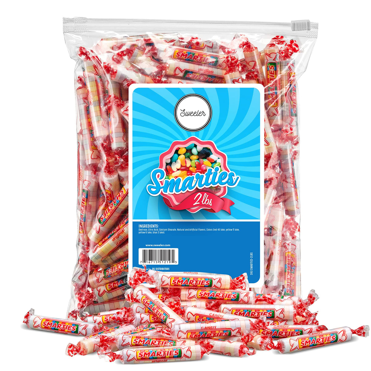 Smarties, Original Assorted Flavors Candy, Resealable Bag, 2lb