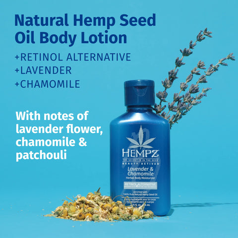 Hempz Body Lotion - Lavender & Chamomile Limited Edition Mini Daily Moisturizing Cream, Shea Butter, Aloe, Body Moisturizer - Travel Size 2.25 Fl Oz