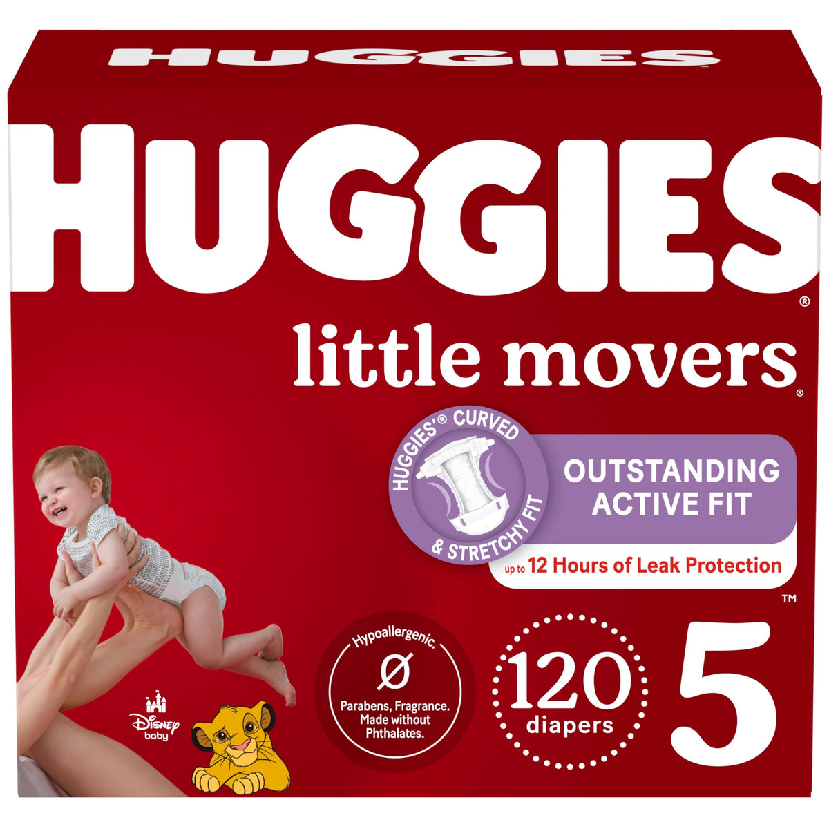 Huggies Size 5 Diapers, Little Movers Baby Diapers, Size 5 (27+ lbs), 120 Count (2 Packs of 60)