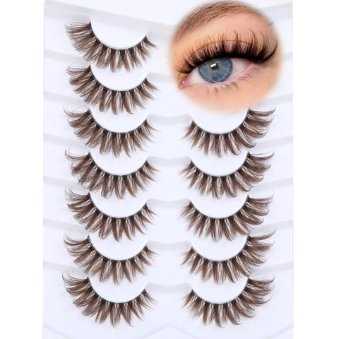 Brown Lashes Wispy Cat Eye Lashes Brown Eyelashes Clear Band False Eyelashes 7 Pairs Fake Eyelashes Fluffy Strip Lashes by Ruairie