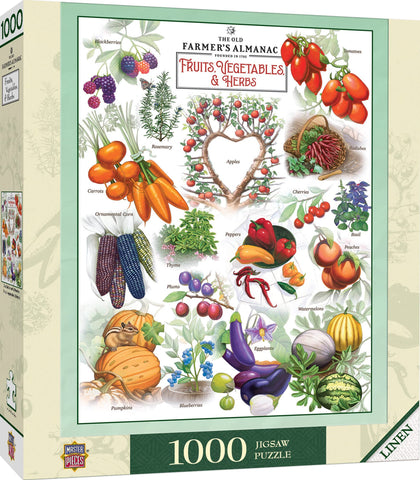 MasterPieces 1000 Piece Jigsaw Puzzle for Adults, Family, Or Kids - Farmer's Almanac; Fruits Vegetables and Berries - 19.25"x26.75"