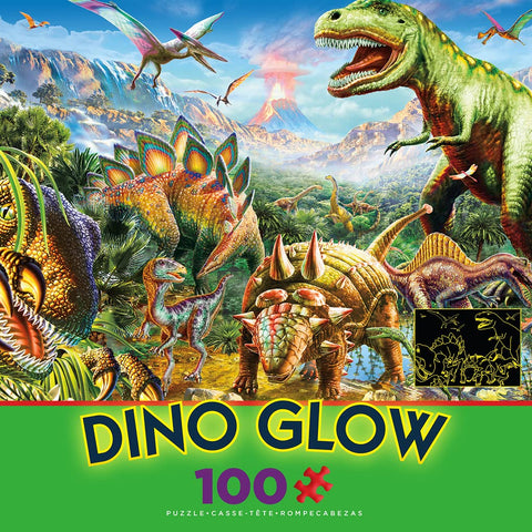 Ceaco - Dino Glow - Glow in The Dark - Dino Party - 100 Piece Jigsaw Puzzle