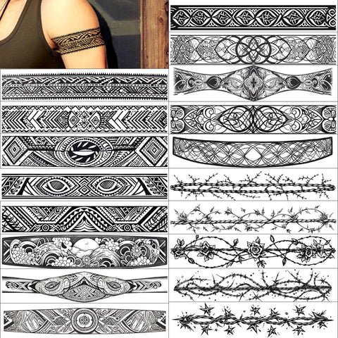 GLARYYEARS Barbed Wire Temporary Tattoo - 18 Pack Super Long size, Realistic & Boho Maori Style Fake Polynesian Tattoos, ArmBand for Wrist, Ankle, Arm Band Circle Tattoo Sticker, Tribal and Totem