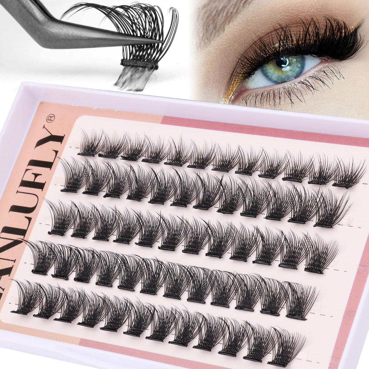 Self Adhesive Individual Lashes 60 Pcs No Glue Cluster Lashes Self Adhesive DIY Eyelashes Extension Natural Lashes Extension D Curl Lash Clusters No Glue Needed(10-16MM)