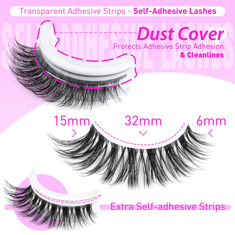 Self Adhesive Eyelashes Natural Look No Glue Needed False Lashes Reusable Self Adhesive Lashes Wispy Lashes Clear Band Eyelashes Strip Fake Eye Lashes Pack with Tweezers by GVEFETIEE