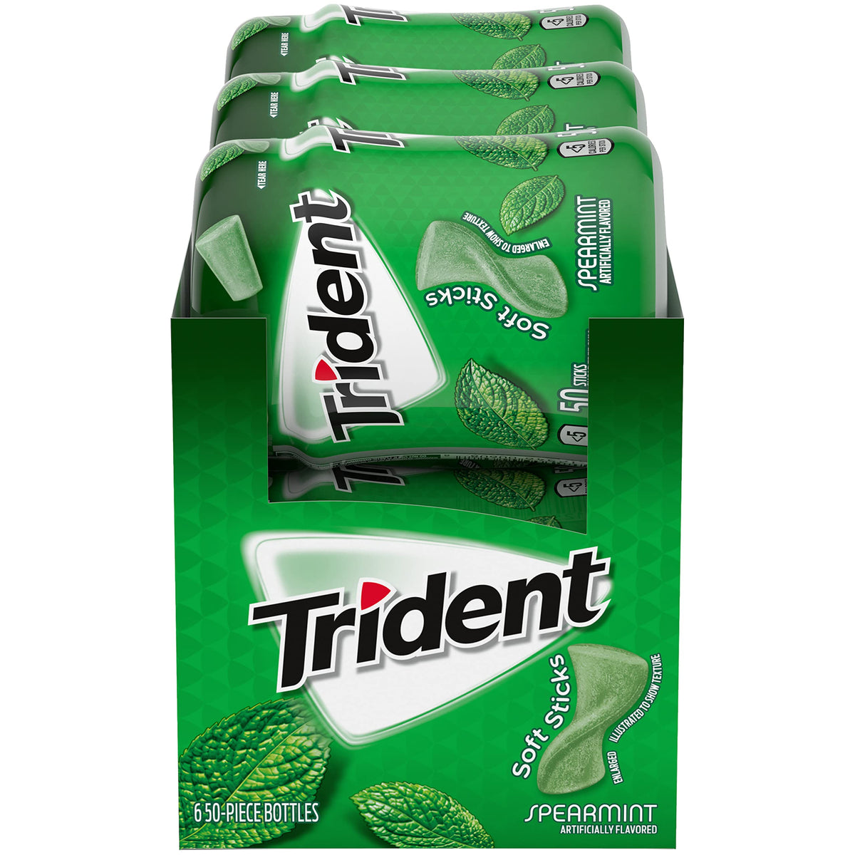 Trident Unwrapped Spearmint Sugar Free Gum, 6 Bottles of 50 Pieces (300 Total Pieces)