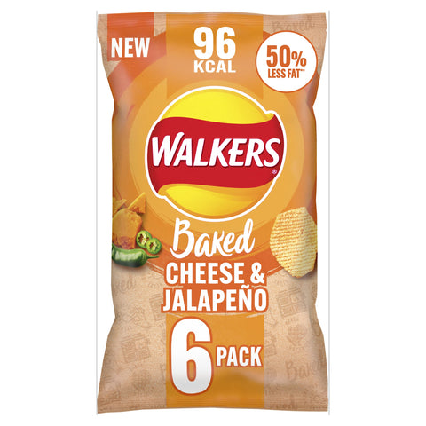 Walkers Oven Baked Cheese & Jalepeno Crisps 6 X 22g, Yellow