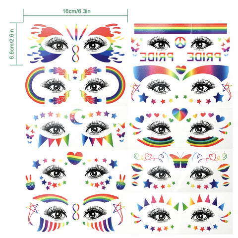 10 Sheets Rainbow Temporary Tattoos, Pride Tattoos Rainbow Face Tattoo Decoration Eyes, Butterfly, Star, Heart Tattoos for LGBT, Pride Festivals