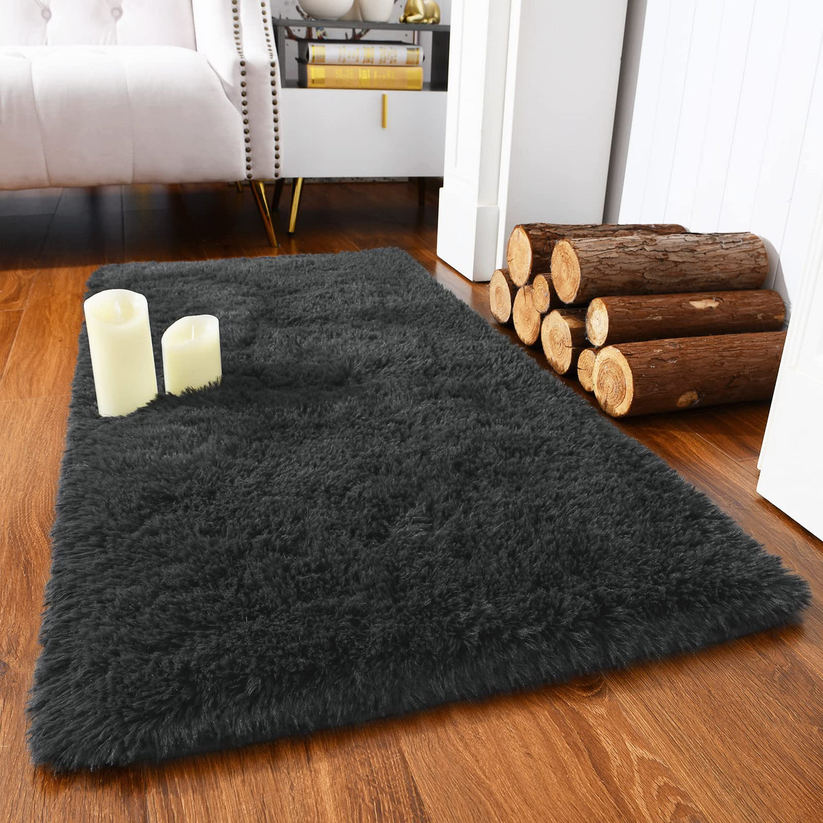 Chicrug Soft Runner Rug for Bedroom Living Room Plush Fluffy Rug 2x3 Feet, Shag Furry Runner Rug Carpet Non Shedding for Nursery Children Kids Girls Room Home Decorative, Dark Grey