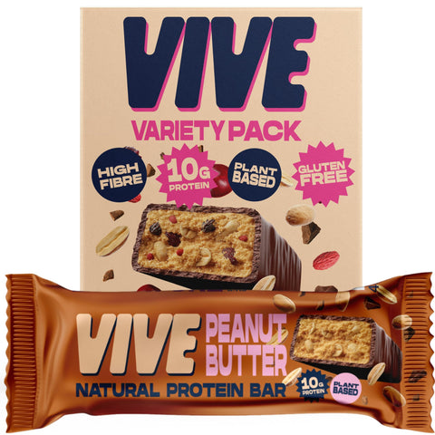 Vive Gluten Free Protein Bars, High Protein Snacks, Vegan, High-Fibre, 100% Natural, Non-Dairy, Variety, 12-Pack