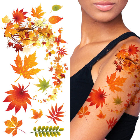 SupperbÃ‚Â® Flower & Autumn Leaves Temporary Tattoos Gorgeous Color Tattoos (Fall In Love)