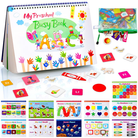 Mardiko Busy Book for 1 2 3 4 Year Old Toddler Toys, Preschool Busy Books with Figures, Sensory Montessori Busy Book for Kids to Develop Learning Skills