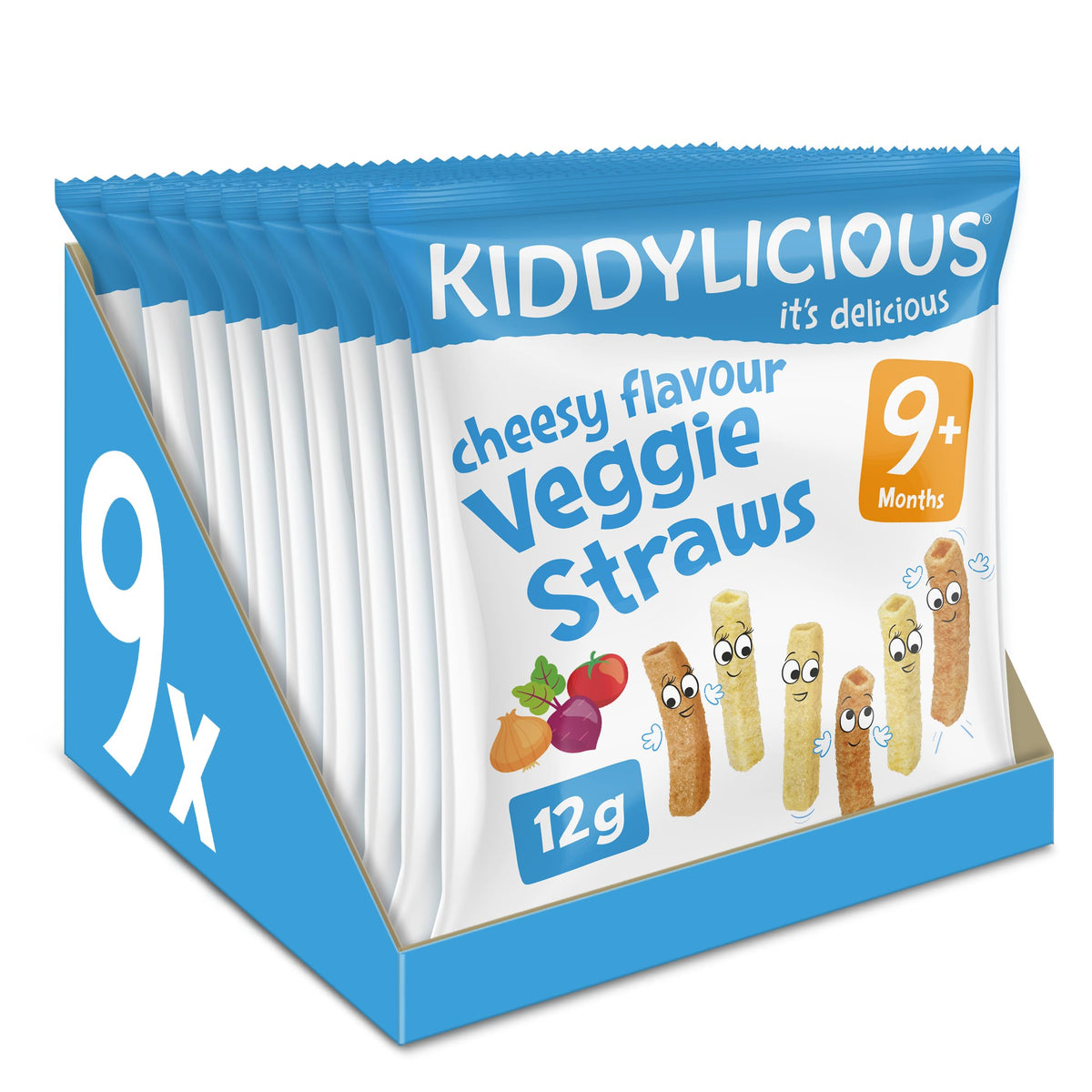 Kiddylicious Cheesy Veggie Straws - Delicious Snacks for Kids - Suitable for 9+ Months - 9 Packs