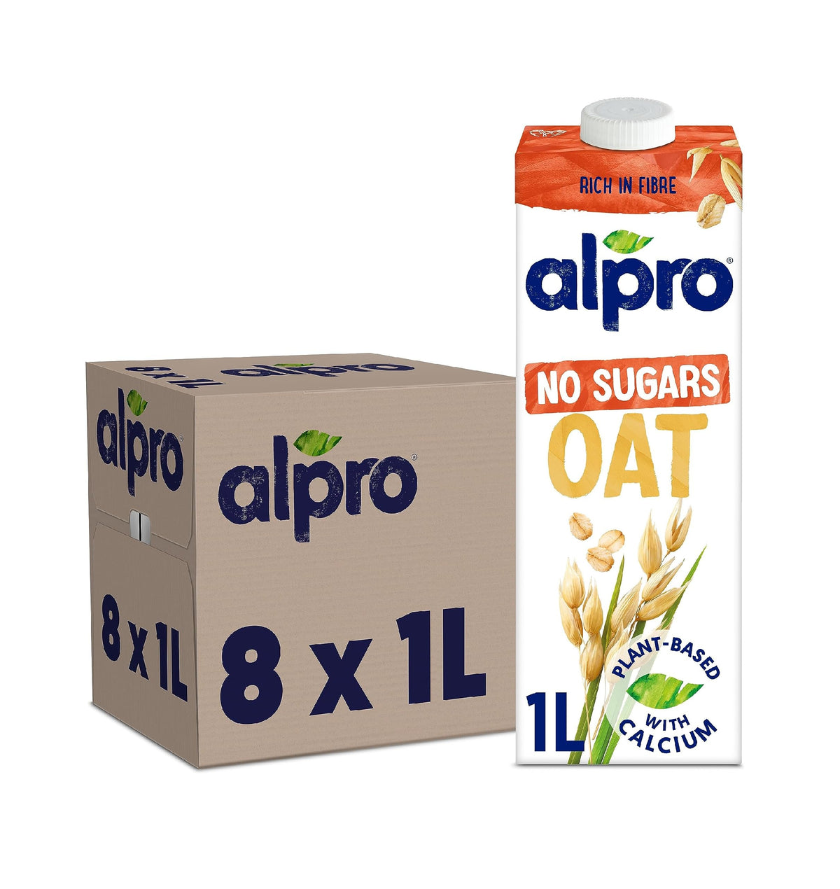 Alpro Oat No Sugars Plant-Based Long Life Drink, Vegan & Dairy Free, 1L (Pack of 8)