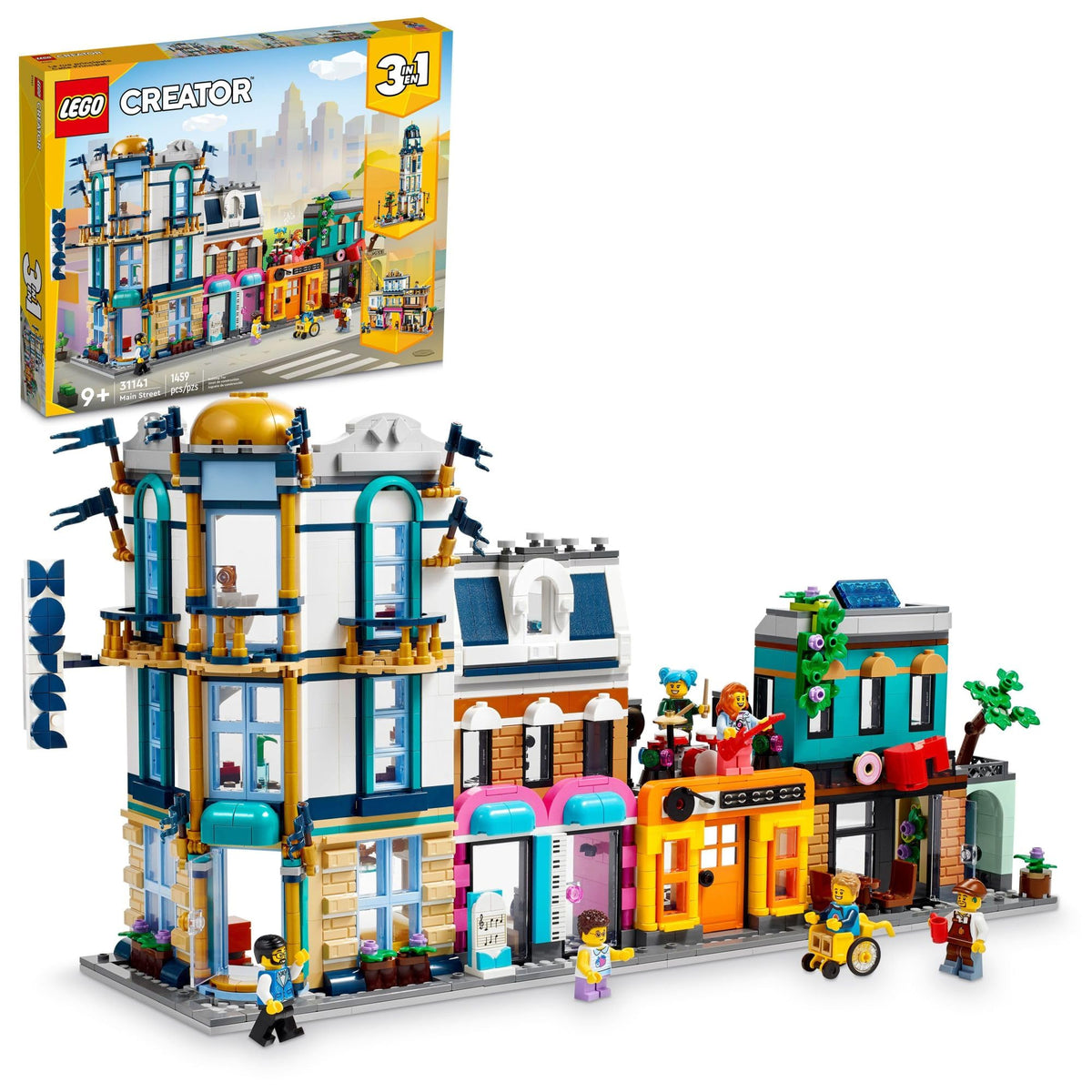 LEGO Creator Main Street 31141 Building Toy Set, 3 in 1 Features a Toy City Art Deco Building, Market Street Hotel, CafÃƒÆ’Ã†â€™Ãƒâ€ Ã¢â‚¬â„¢ÃƒÆ’Ã¢â‚¬Å¡Ãƒâ€šÃ‚Â© Music Store and 6 Minifigures, Endless Play Possibilities for Boys and Girls