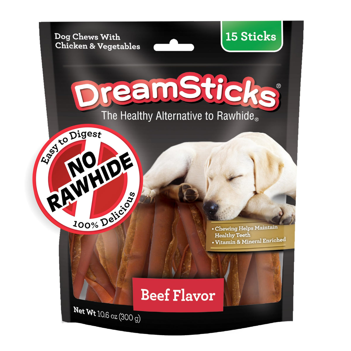 DreamBone DreamSticks, Rawhide Free Dog Chew Sticks Made with Real Beef and Vegetables, 15 Sticks