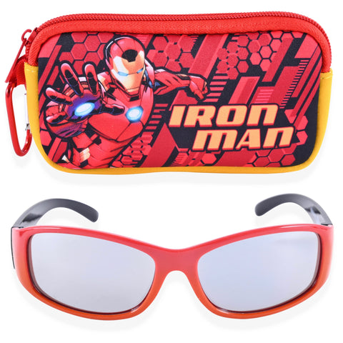 Marvel Avengers Boys Sunglasses for Kids with Super Hero Glasses Case Protective Toddler and Youth Sun Shades (Red Iron Man)