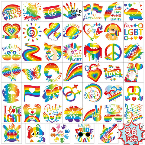 Konsait 96 PCS Pride Tattoos Temporary Rainbow Tattoos for Men and Women Pride Accessories Gay Pride Temporary Tattoos Fake Tattoos Pride Parade Pride Stickers Butterfly Love Pride Day Party Rave