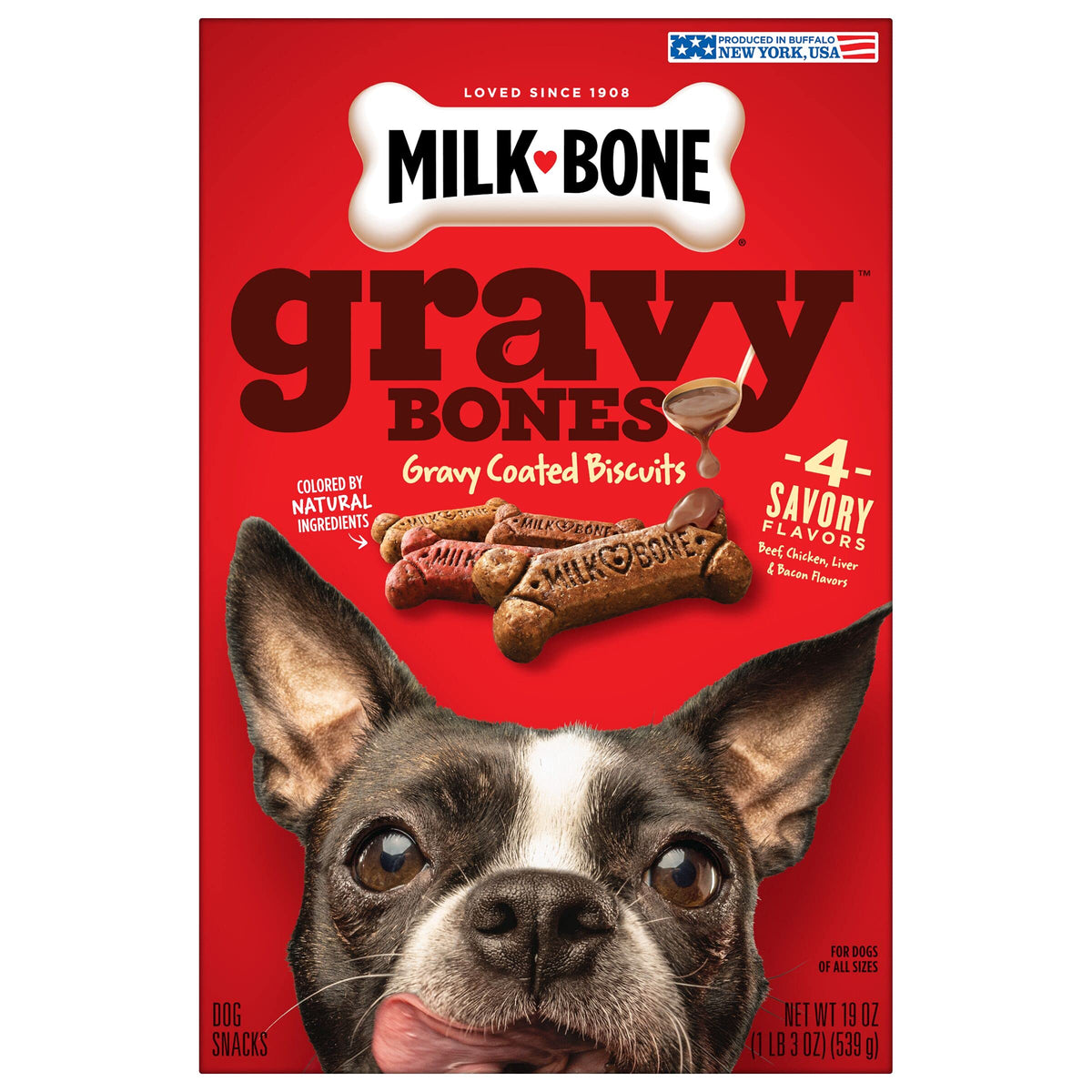 Milk-Bone Gravy Bones Dog Treats with Savory Meat Flavors, 19 Ounce (Pack of 12)