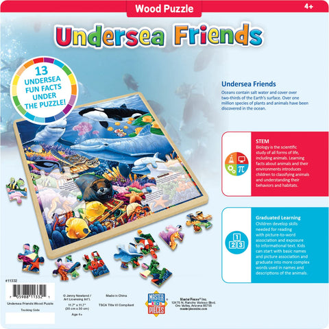 Masterpieces 48 Piece Fun Facts Jigsaw Puzzle for Kids - Undersea Friends Wood Puzzle - 12"x12"