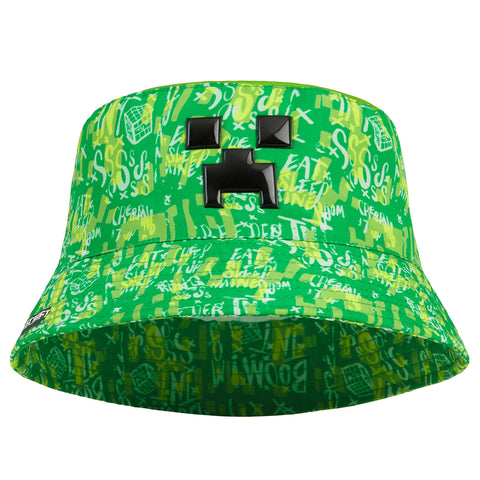 Minecraft Boys Bucket Hat, Sun Hat for Kids Beach Summer Holiday Essentials - Gifts for Gamers (Green Non-Reversible)