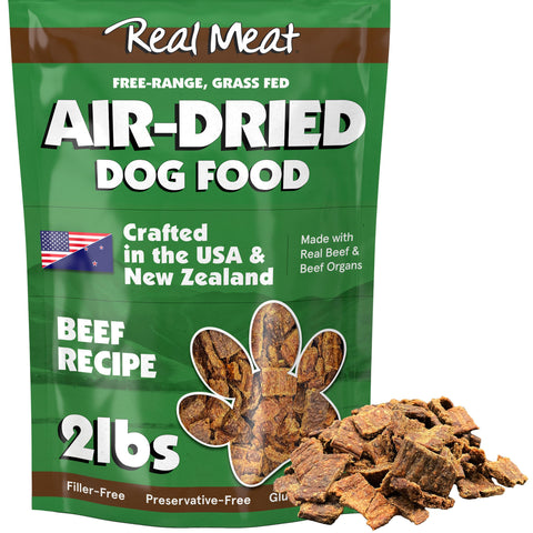 TRMC Real Meat Air Dried Dog Food w/Real Beef - 2lb Bag of USA-Crafted Grain-Free Real Meat Dog Food Sourced from Hormone-Free, Free-Range, Grass-Fed Beef - Digestible, All Natural, High Protein Beef