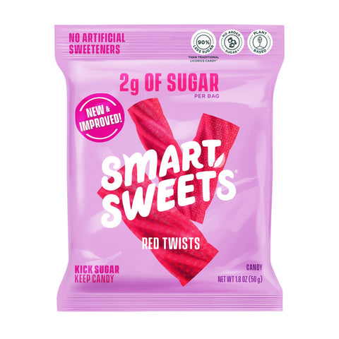 SmartSweets Red Twists, 1.8oz (Pack of 12), Licorice Gummy Candy with Low Sugar (2g), Low Calorie (110), No Artificial Sweeteners, Plant-Based, Gluten-Free, Healthy Snack for Kids & Adults