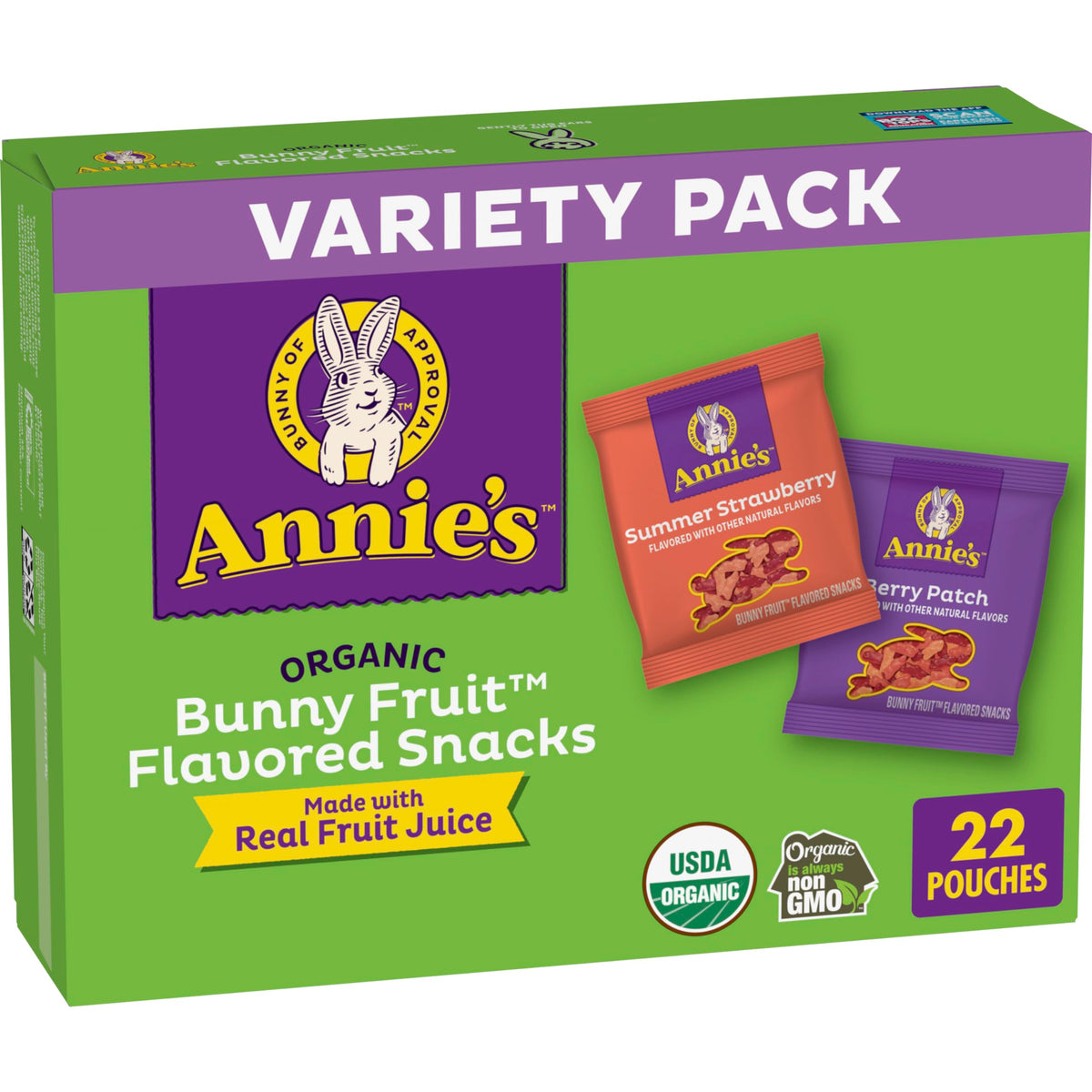 Annie's Organic Bunny Fruit Snacks, Variety Pack, Gluten Free, 22 ct, 15.4 oz