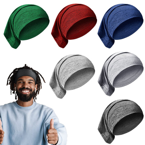 SATINIOR 6 Pcs Spandex Dreadlock Caps, Unisex Elastic Head Wraps for Long Hair, Dread Headbands with Tubes - 6 Deep Colors