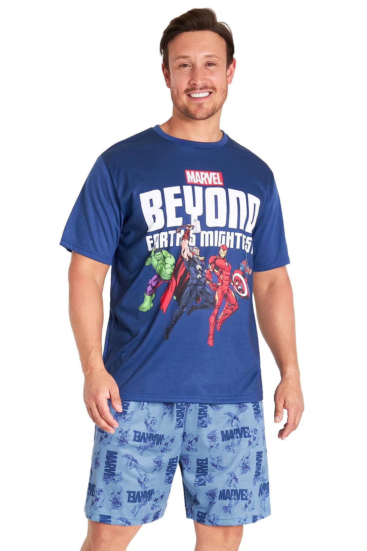 Marvel Avengers Mens Pyjamas Set - Short Sleeve PJs for Men and Teenagers Mens PJs Lounge Wear (M, Blue)