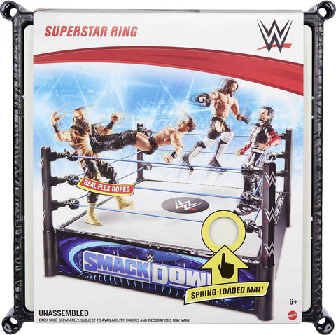 WWE Superstar Ring (14-in) with Spring-Loaded Mat & Real Flex Ropes for Action Figures; Gift for Ages 6 Years Old & Up