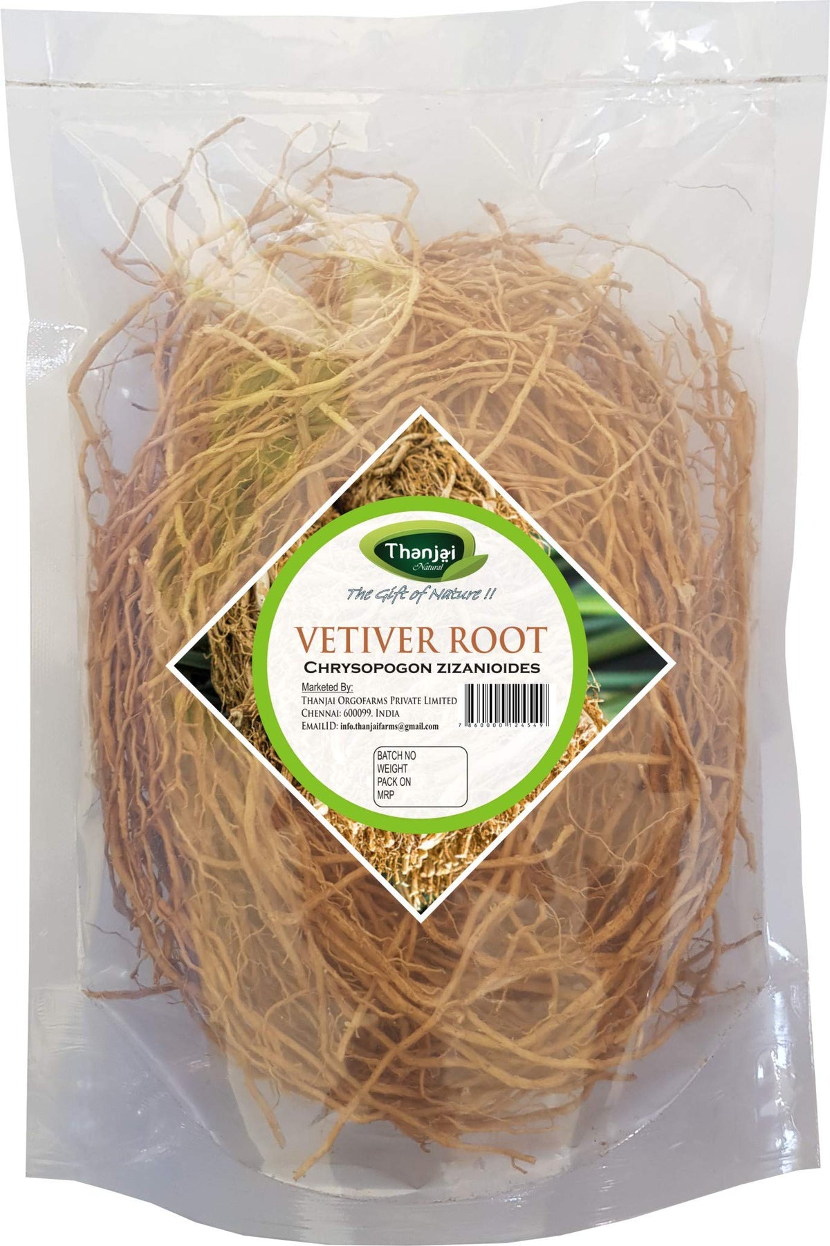 Thanjai Natural Herbal Vetiver root (Chrysopogon zizanioides) 1st Quality Purely Natural - 100g