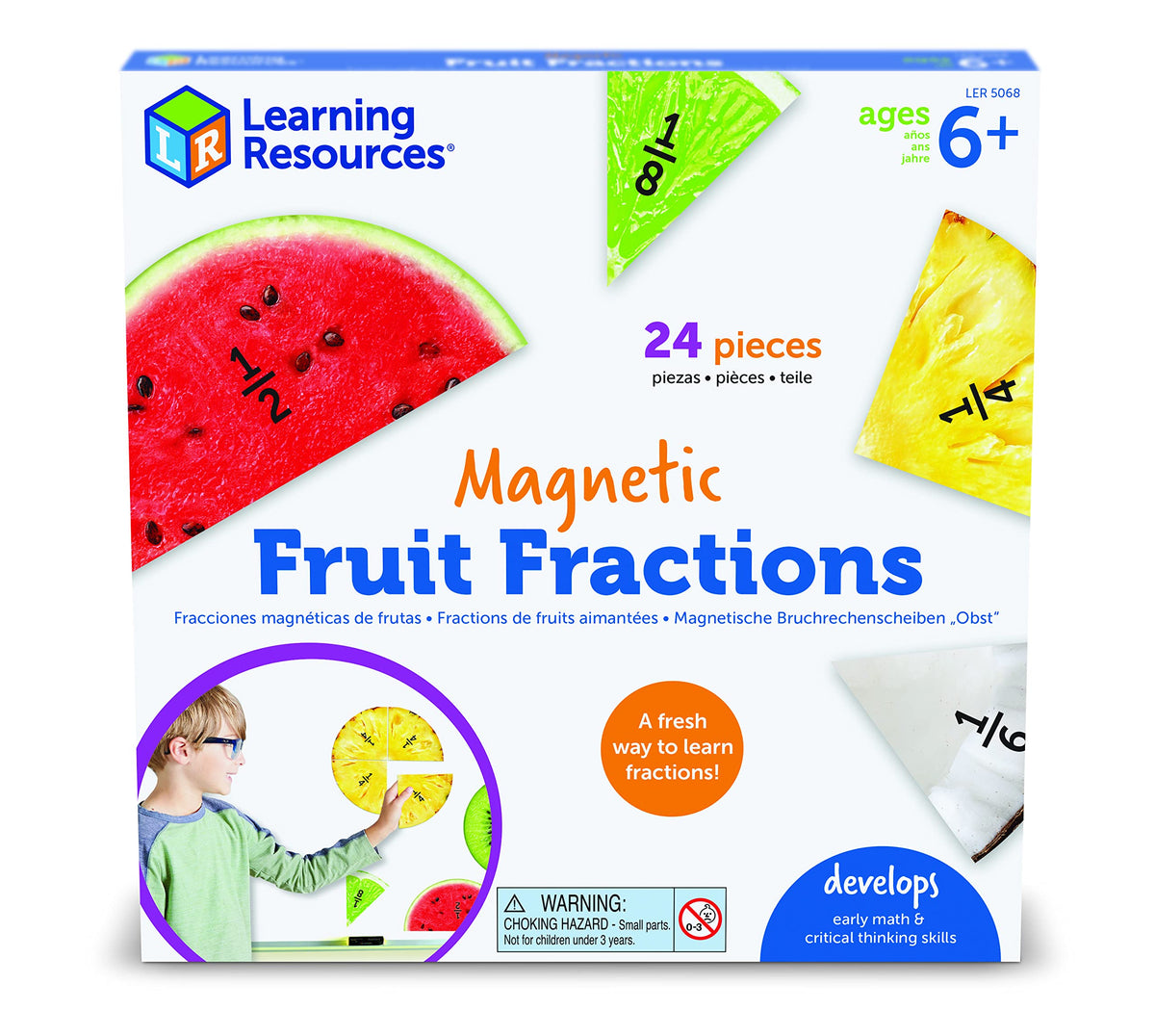 Learning Resources Magnetic Fruit Fractions, Number Learning for Kids Math, Montessori Math, Games for Kids, Educational Indoor Games, 24 Pieces, Age 6+