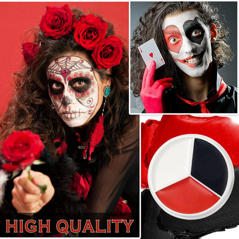 CAHIUYOA Halloween Clown White Red Black Face Body Paint Makeup,Professional Foundation Cream for Zombie Vampire Cosplay SFX Special Effects Makeup and Eye Black Baseball Football Softball Sports