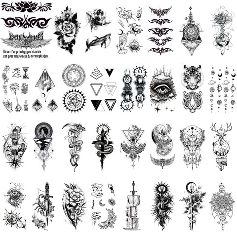 GLARYYEARS Maori Temporary Tattoo for Men Adults, 46-Pack Large Small size Realistic Tattoos, Totem Tribal Tiki Turtle Manta Fake Tattoo Stickers, Long-lasting Cool Black Body Half Arm Tattoos