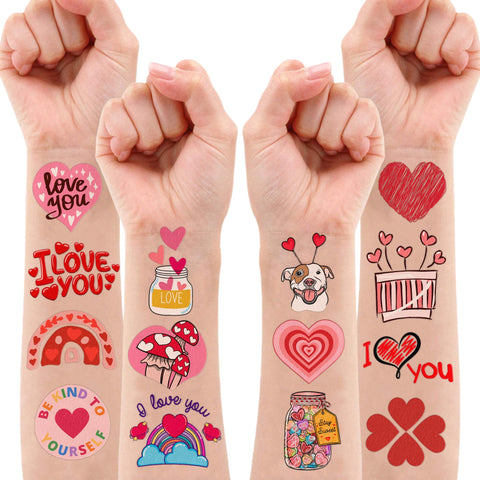 Heart Temporary Tattoos 8 Sheets 87 PCS Valentine Party Decorations Supplies Favors Red Heart Love Theme Birthday Cute Stickers Christmas Gifts for Boys Girls Class School Prizes Carnival