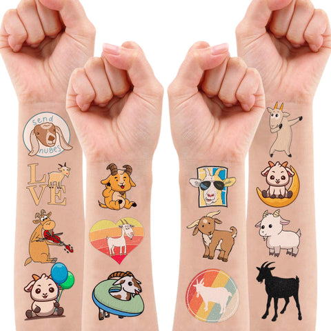 Goat Temporary Tattoos 8 Sheets 80 PCS Farm Goat Party Decorations Supplies Favors Animals Theme Birthday Cute Stickers Christmas Gifts for Boys Girls Class School Prizes Carnival