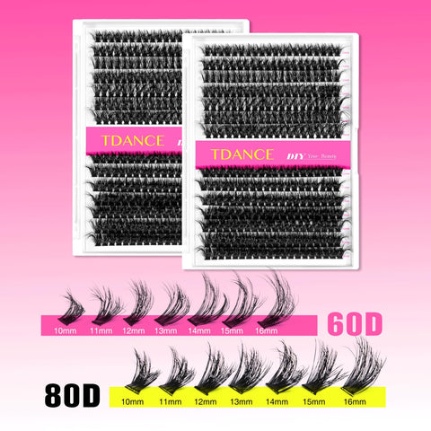 Fluffy Eyelash Extensions Kit With 280pcs Thick Cluster Lashes,60D 80D Individual Lashes, Lash Bond, Seal Glue, Applicator for Beginners(Kit-Fluffy-60D+80D-280PCS)