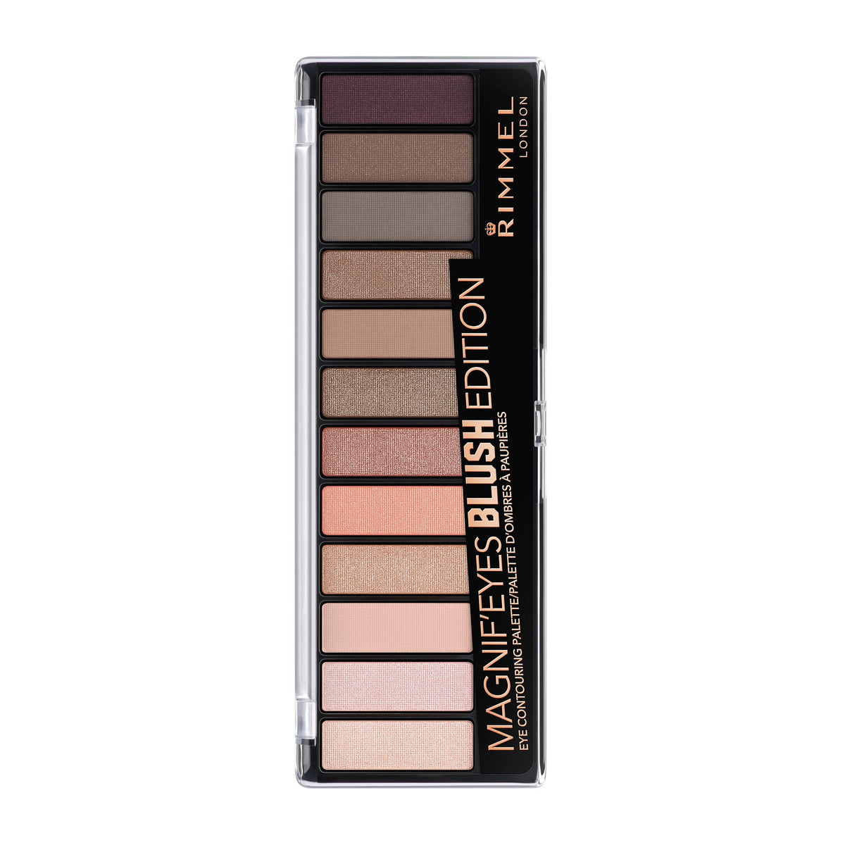 Rimmel London Magnif'eyes 12 Pan Eyeshadow Palette, Highly Pigmented Colours and Long-lasting Formula, Blushed Edition, 14 g