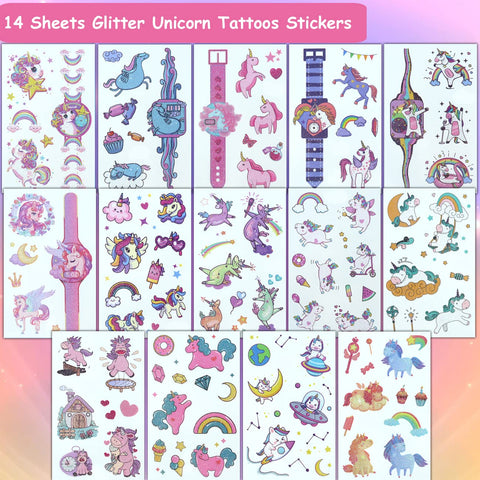 CHARLENT Glitter Tattoos for Girls - 110 PCS Glitter Temporary Tattoos for Girls Birthday Party Favors Goodie Bag Fillers