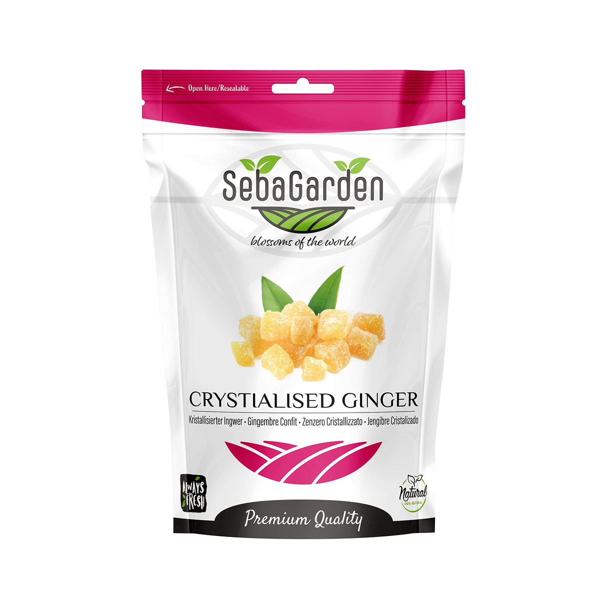 Seba Garden Crystallized Ginger 1 kg - Ziplock bag Healthy Snacks, Premium Quality