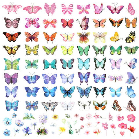 100pcs Temporary Butterfly Tattoos, Colorful Small Butterfly Flowers Tattoo Stickers Waterproof Cute Small Tattoos for Adults Kids Face Body Birthday Party Carnival