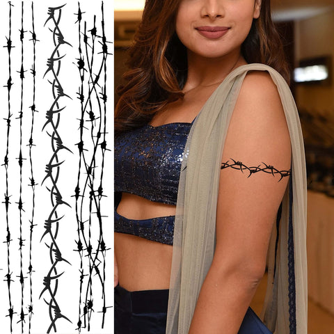 COKTAK 9 Sheets Halloween Barb Wire Tattoos Temporary, Fake Arm Tattoos Barbwire Sticker For Women Men Adults, Prison Barbed Wire Temporary Tattoos Costume Halloween Makeup Kit Party Rave Accessories