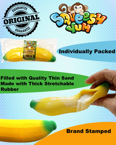 JA-RU Stretchy Banana Toys (1 Banana) Super Squishy Fidget Toy for Kids & Adult. Sand-Filled Rubber Banana Toy. Stress & Anxiety Relief Autism Sensory Toys. Stretchy Fruit Bulk Party Favor. 3340-1A