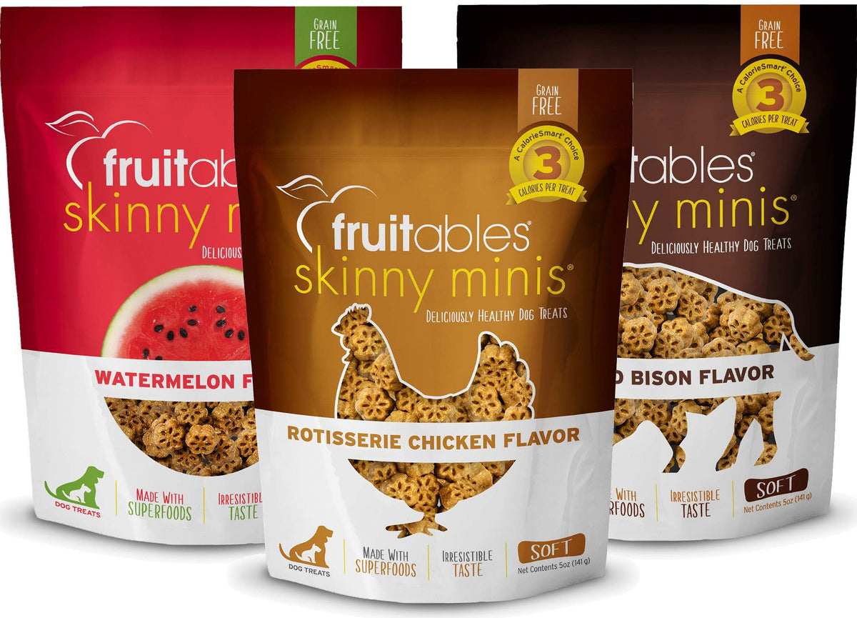 Fruitables Skinny Minis Dog Treats Grilled Bison, Watermelon, Rotisserie Chicken - Variety 3 Pack