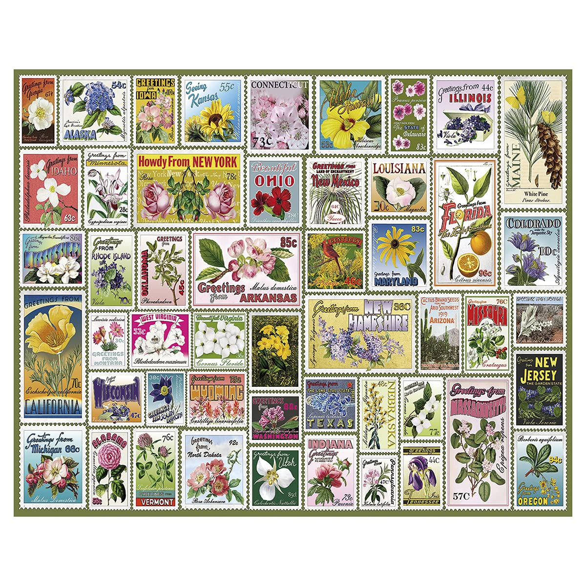 White Mountain Puzzles State Flower Stamps - 1000 Piece Jigsaw Puzzle